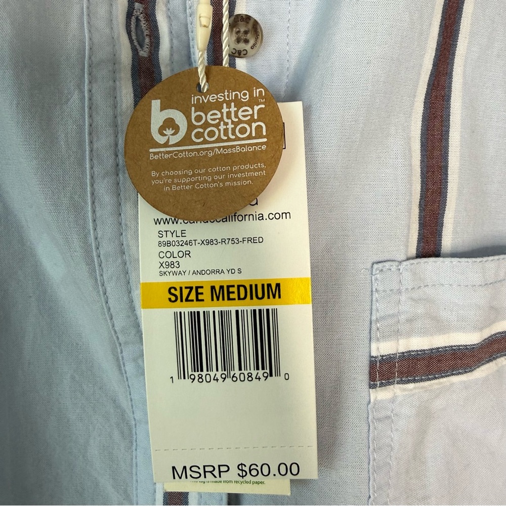 C & C California | NWT 100% Blue and Brown Stripe 100% Cotton Button Down Shirt - Picture 5 of 9
